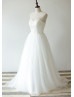 Pearls Beaded Ivory Tulle Modern Wedding Dress